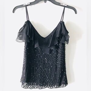 Papell Boutique Silk Beaded Ruffle Camisole